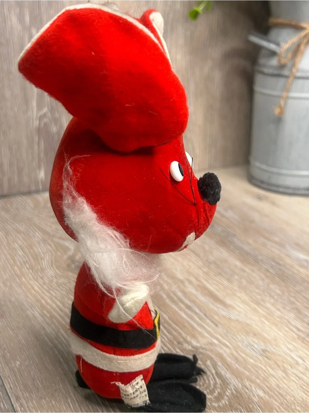 Vintage Red Felt Christmas Mouse Ornament Plush Santa Suit Retro 8”